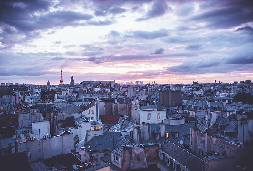 a view of the urban cityscape and clouds from a rooftop of paris HD wallpaper