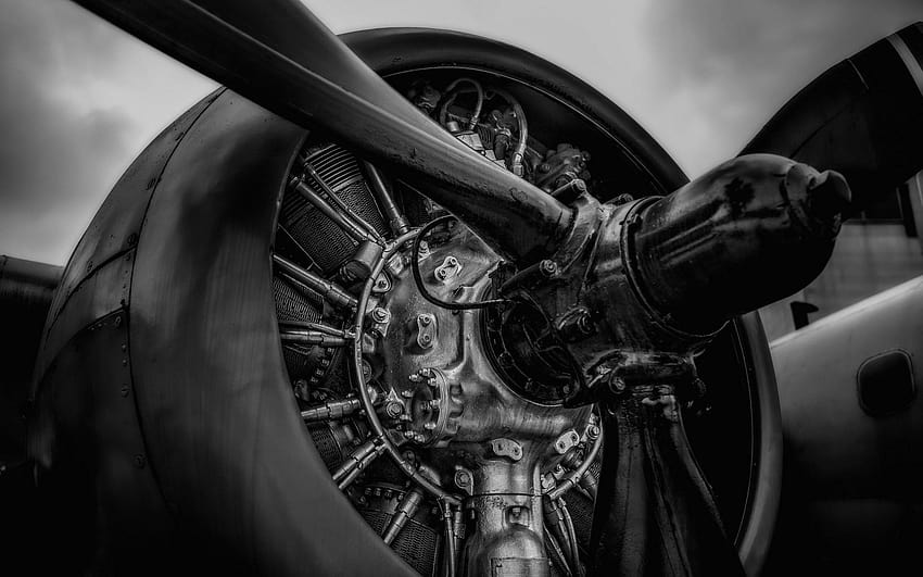 Old Aircraft Propeller Engine Close, old engine HD wallpaper