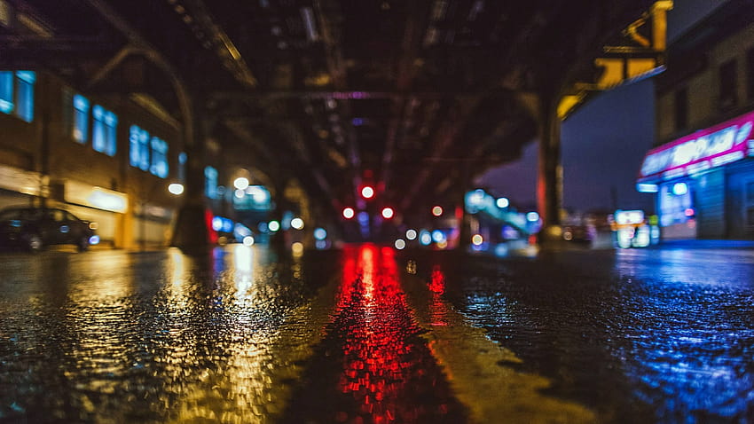 Улично осветление, градски дъжд HD тапет