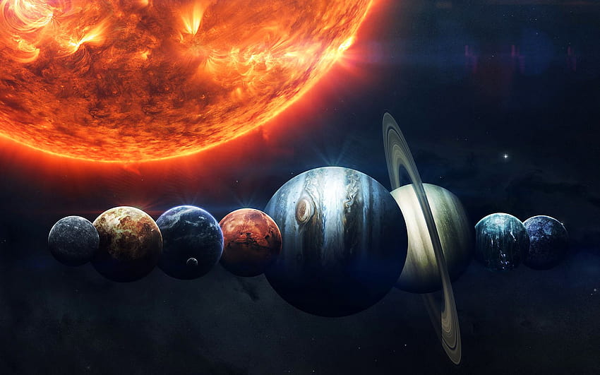 水星、金星、地球、火星、木星、土星、天王星、天王星対地球 高画質の壁紙