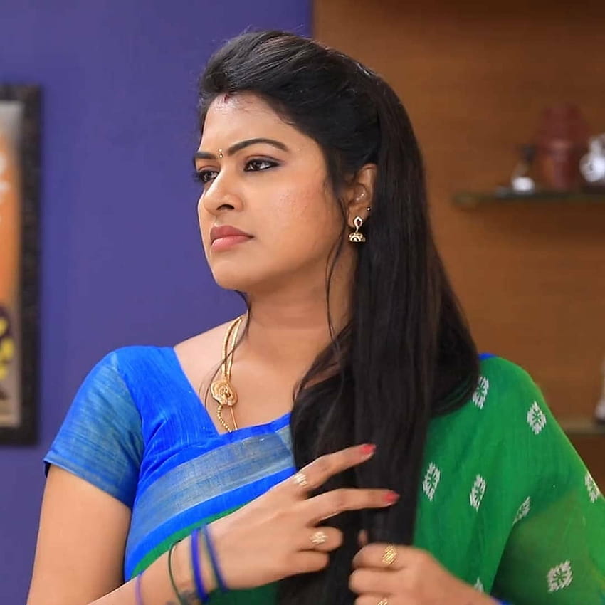 Vijay TV 연속 여배우 Rachitha Mahalakshmi 최신 HD 전화 배경 화면