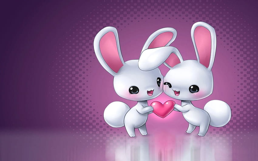 Cute Rabbit Love พื้นหลังเคลื่อนไหวการ์ตูนกระต่ายน่ารัก วอลล์เปเปอร์ HD