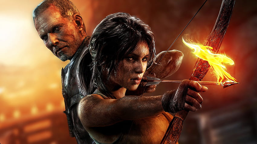 Tomb Raider Lara Croft Fire Bow Arrow women females girls, female bow and arrow HD wallpaper