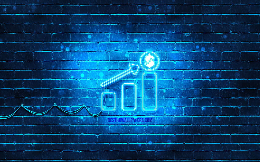 Finanzwachstum Neonsymbol, blauer Hintergrund, Neonsymbole, Finanzwachstum, Neonsymbole, Finanzwachstumszeichen, Finanzzeichen, Finanzwachstumssymbol, Finanzsymbole mit einer Auflösung von 3840x2400. Hohe Qualität HD-Hintergrundbild