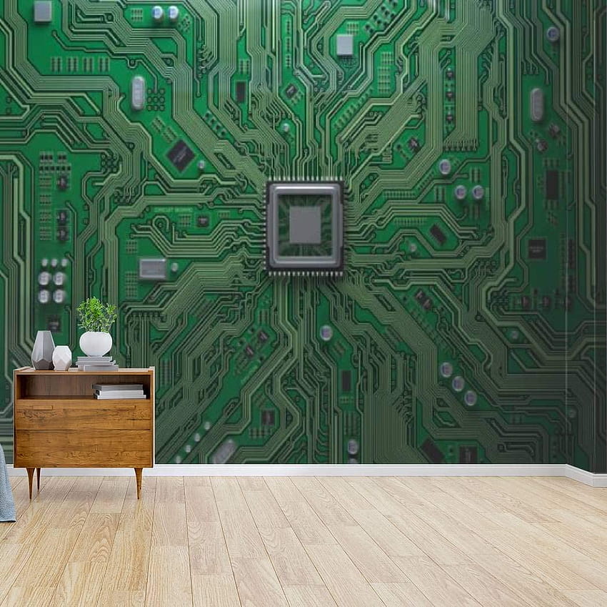 computer motherboard with cpu circuit board system chip with core Canvas Print Wall Mural Self Adhesive Peel & Stick Home Craft Wall Decal Wall Poster Sticker for Living Room: HD wallpaper
