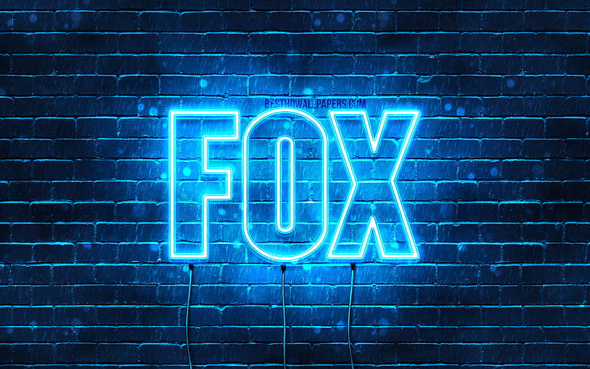 Fox, with names, horizontal text, Fox name, Happy Birtay Fox, blue neon lights, with Fox name with resolution 3840x2400. High Quality HD wallpaper