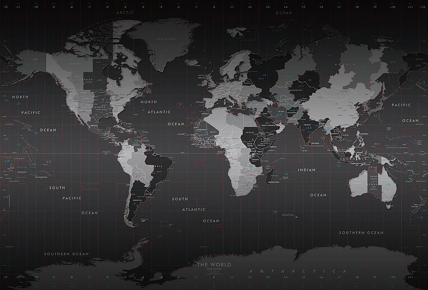 Стенопис с карта на света Черно и бяло Свежа черно-бяла стена с карта на света HD тапет