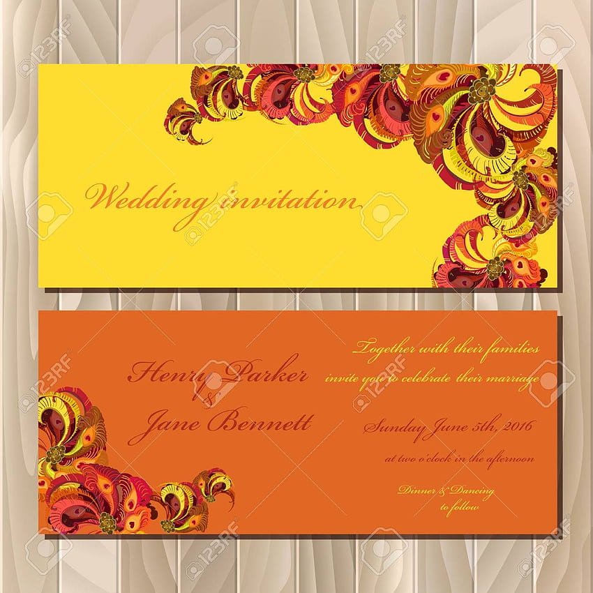 Tarjeta de invitación de boda con plumas de pavo real, tarjeta de fondo de pantalla del teléfono