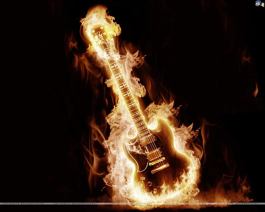 4 Instrument, płonąca gitara Tapeta HD
