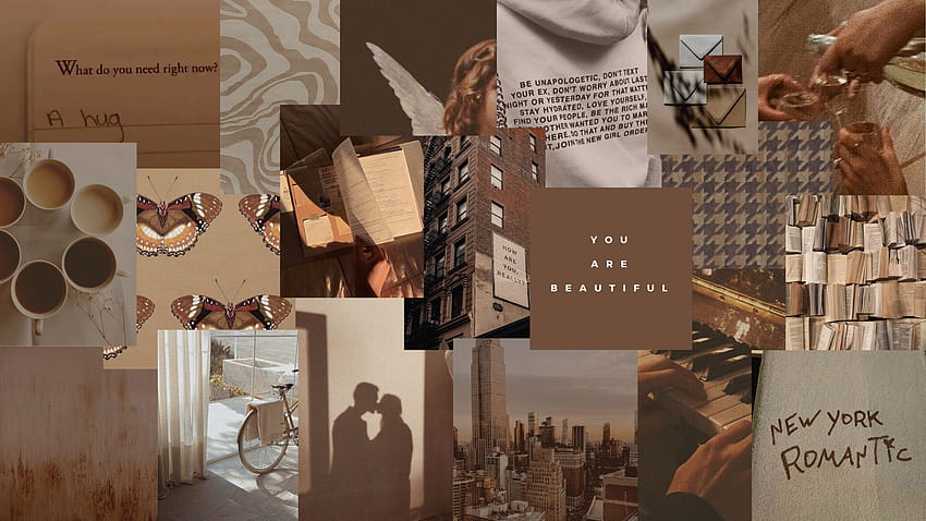 collage estetici neutri marrone e crema nyc bellissimo collage marrone Sfondo HD