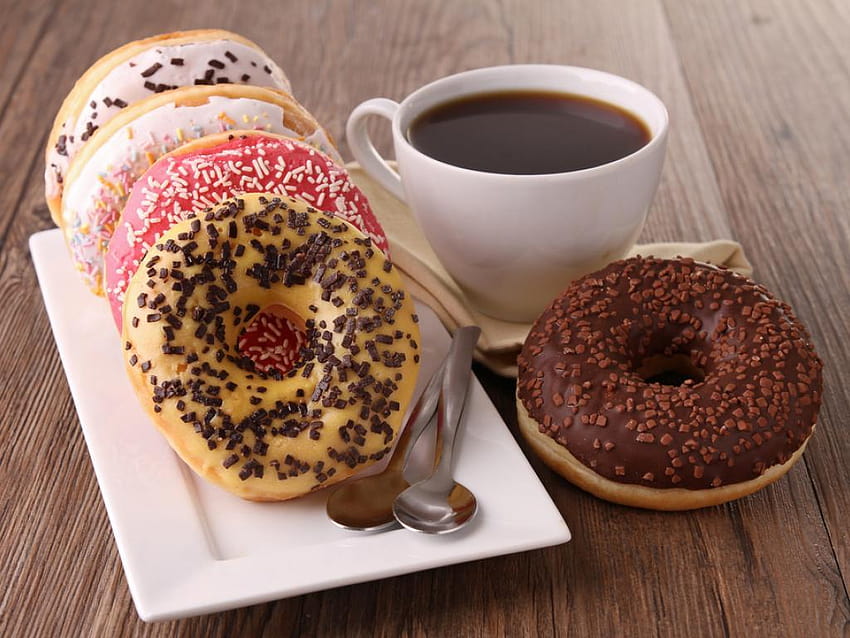 Coffee and Doughnuts on a Run, coffee with a donut HD wallpaper