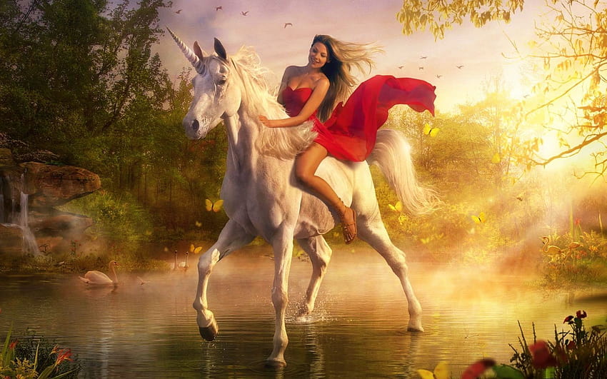 Fantasy Girl Riding Horse to your ., unicorn rider HD wallpaper
