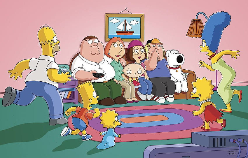 The Simpsons, Sofa, Peter, Homer, Maggie, Maggie, Bart, Family Guy, Stewie, Lisa, Chris, Family Guy, The Simpsons, Marge, Homer , bölüm фильмы, simpsons family HD duvar kağıdı