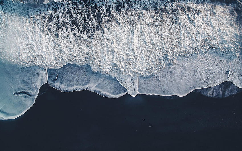 pantai samudra, pasir hitam, pemandangan udara, ombak, ombak laut dengan resolusi 1920x1200. Kualitas tinggi, samudra hitam Wallpaper HD