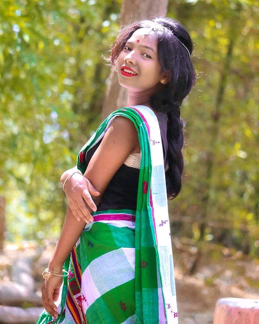 Santali Traditional Girl Top 10 weiße Panchi Sharee, Santali Girl HD-Handy-Hintergrundbild