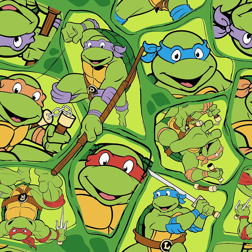 TMNT Teenage Mutant Ninja Turtles Pizza Toss Tissu en coton vert BTY, tmnt rétro Fond d'écran de téléphone HD