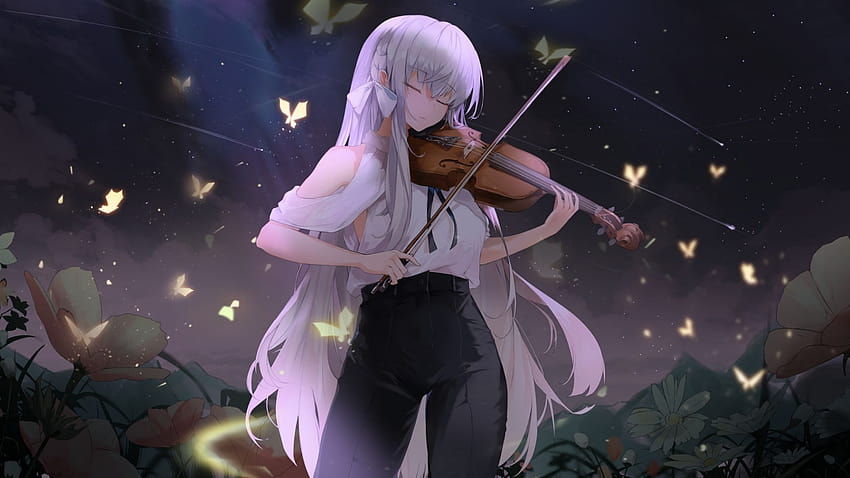 Calm, Violin Play, Anime Girl, Original, , Background, 4fd34a, peaceful  anime girl HD wallpaper | Pxfuel
