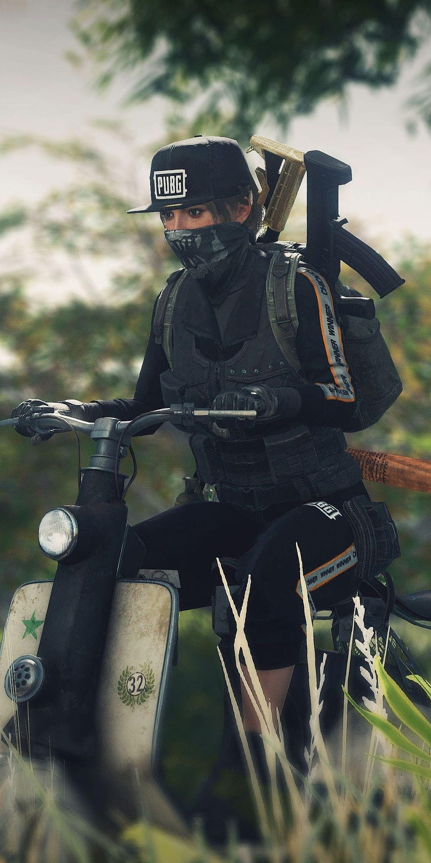 PUBG, video game, girl on scooter, 1080x2160, scooter women HD phone wallpaper