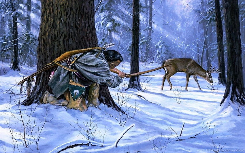 Amerikanische Ureinwohner jagen Hirsche, coole ...Hintergründe HD-Hintergrundbild
