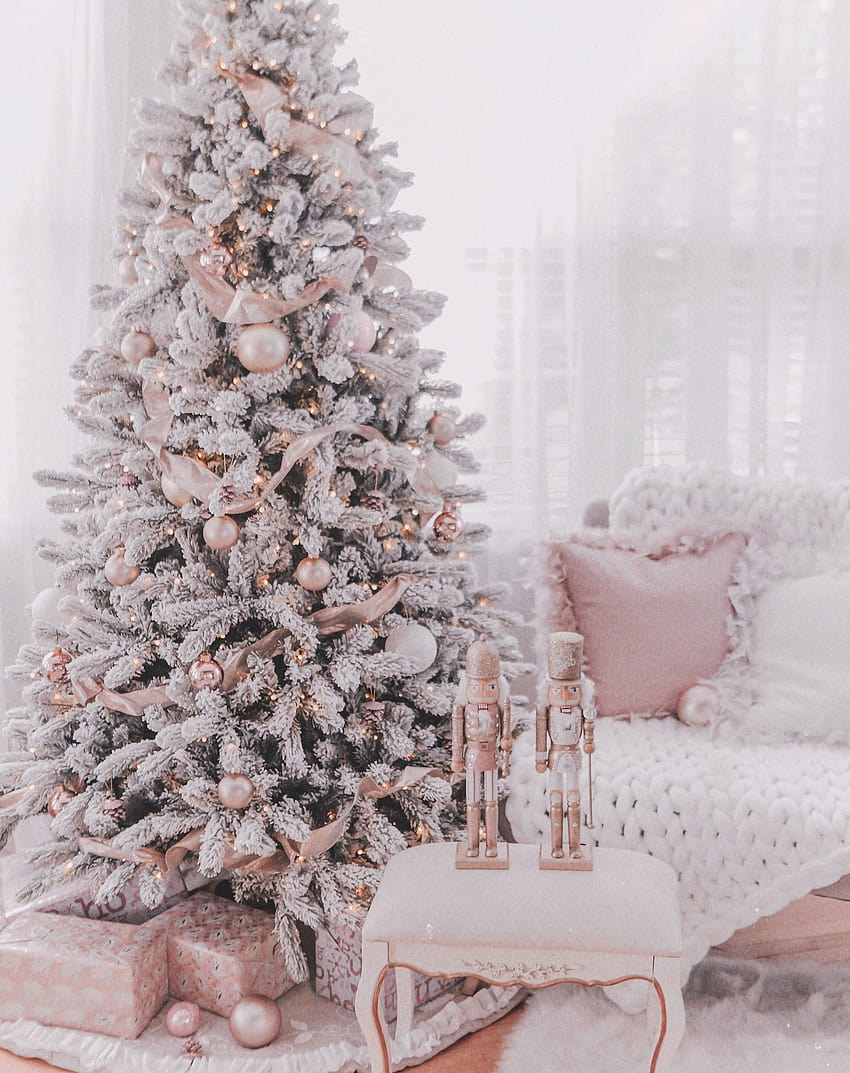 Couture Rose Gold & Blush Christmas Tree Decoration Details, rosegold christmas HD phone wallpaper