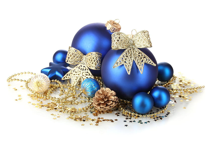 Adornos navideños azules y dorados de ancha, adornos azules fondo de pantalla