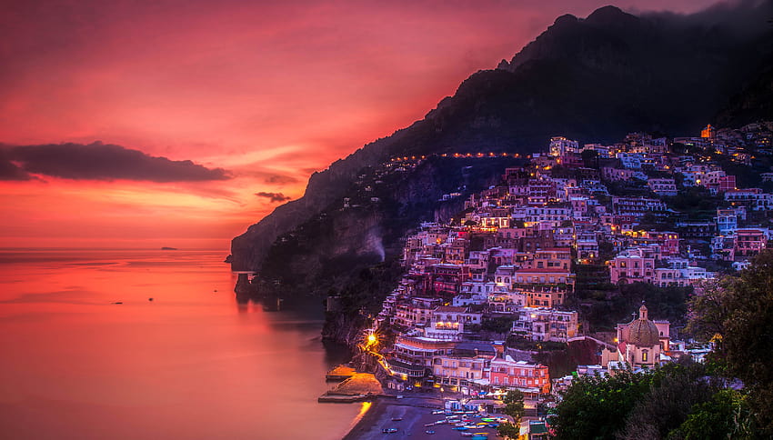 Positano, Italy Sunset Ultra, italian village sunset HD wallpaper