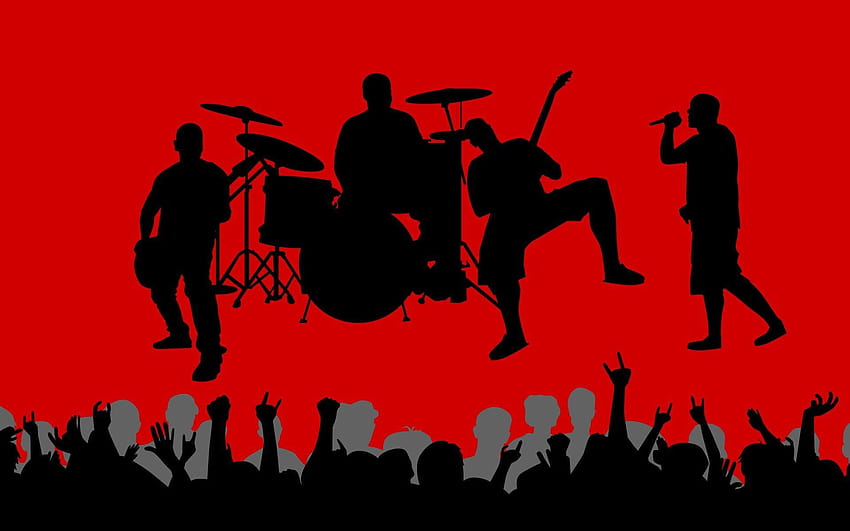 Music vectors shadows crowd band red backgrounds, ska music HD wallpaper