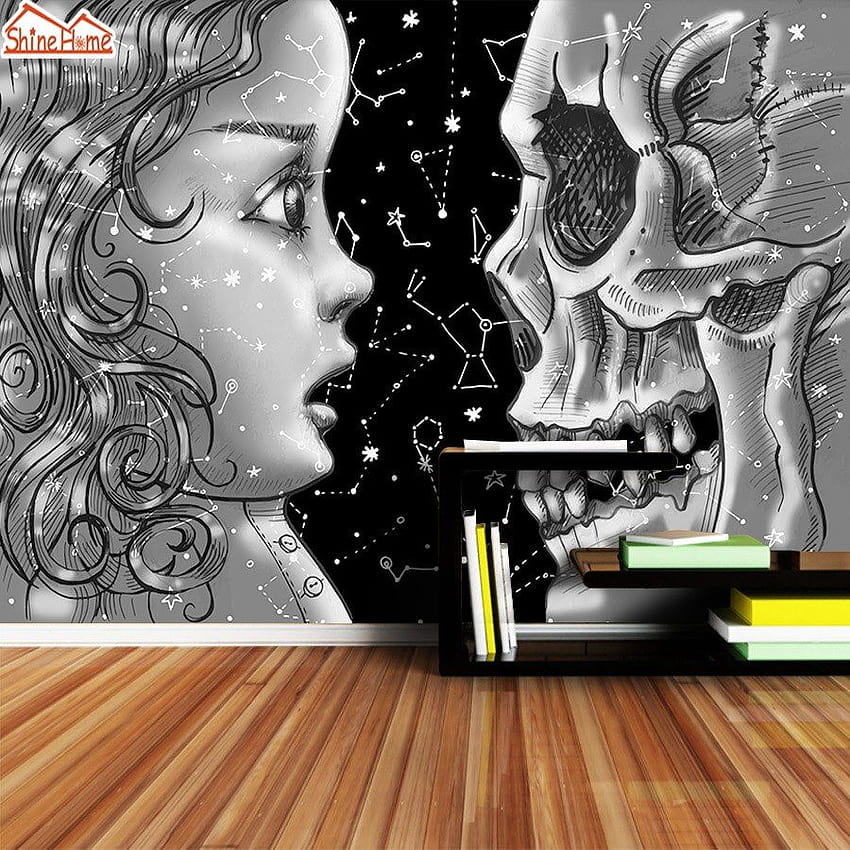 ShineHome Abstract Black White for 3 d Living Room Wall Paper Girl and Death Starry Night Home Backgrounds HD phone wallpaper