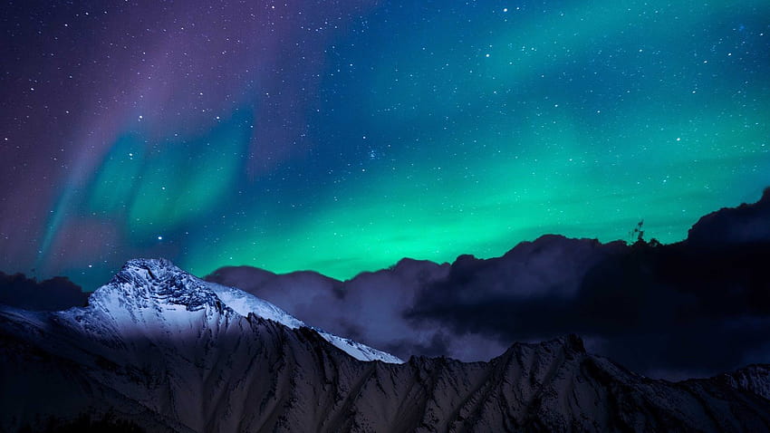 Northern Lights Night Sky Mountains Landscape, landscape ultra HD wallpaper