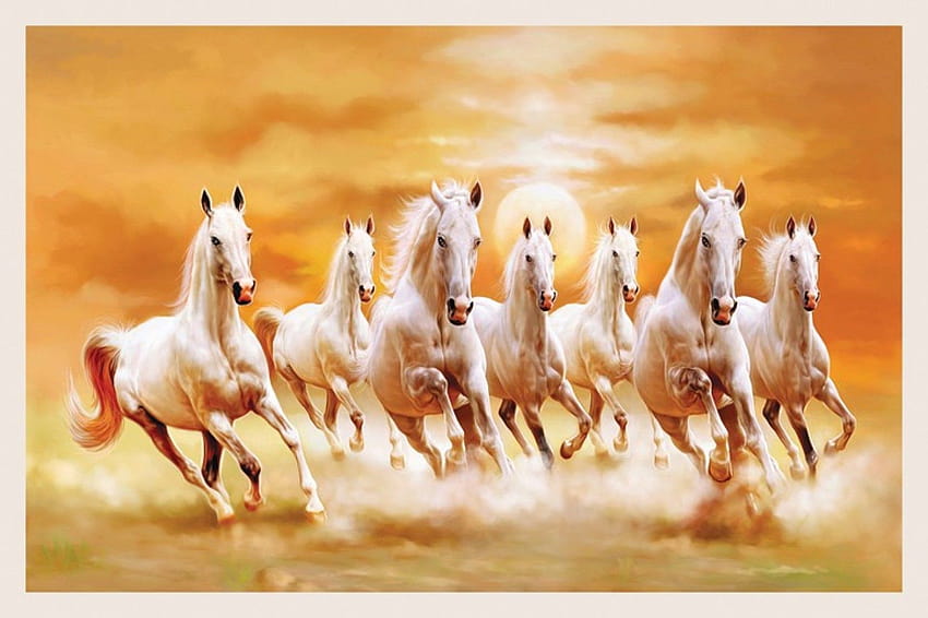 Seven White Horses 24x36 Inches Fine Art Print HD wallpaper