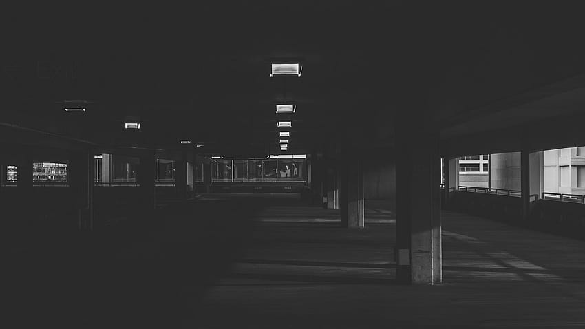 グラフィティ 暗い モノクローム 地下 灰色 駐車場 駐車場 都市の建物、 高画質の壁紙
