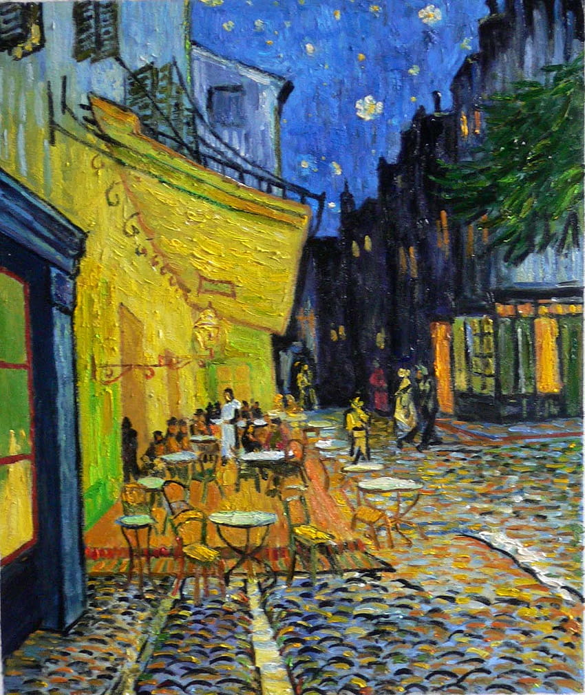 Kawiarnia na chodniku Van Gogha w nocy, taras kawiarni Van Gogha w nocy Tapeta na telefon HD