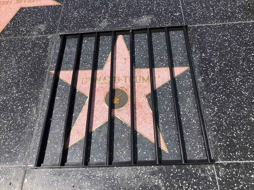 Spaziergang der Schande? Ein Guerilla-Künstler Setzen Sie Donald Trumps Hollywood-Star auf den Hollywood Walk of Fame HD-Hintergrundbild