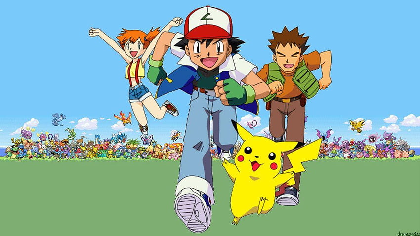 Brock, Ash und Misty, nebliges Pokémon HD-Hintergrundbild