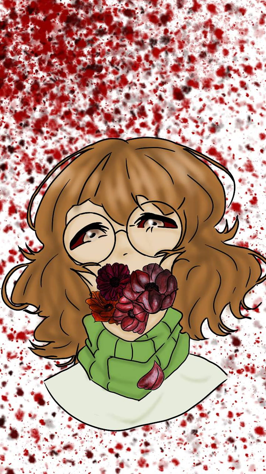 emotionless girl with flowers in her mouth, hanahaki disease, straight  short black hair, dull colors, vibrant flowers, X-ray into stomach, n... -  AI Generated Artwork - NightCafe Creator