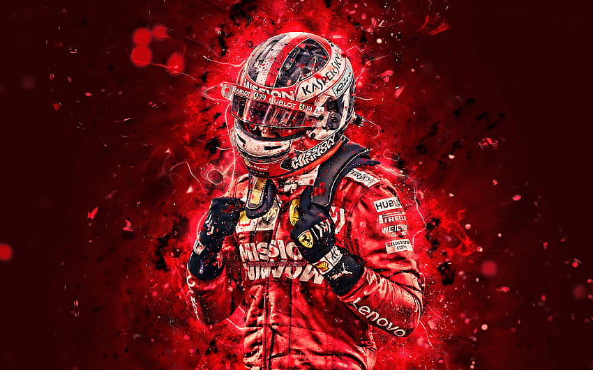 Charles Leclerc, Scuderia Ferrari, kierowcy wyścigowi z Monako, neony, Formuła 1, Leclerc Ferrari, F1 2019, F1, R, Ferrari z rozdzielczością 3840x2400. Wysoka jakość Tapeta HD
