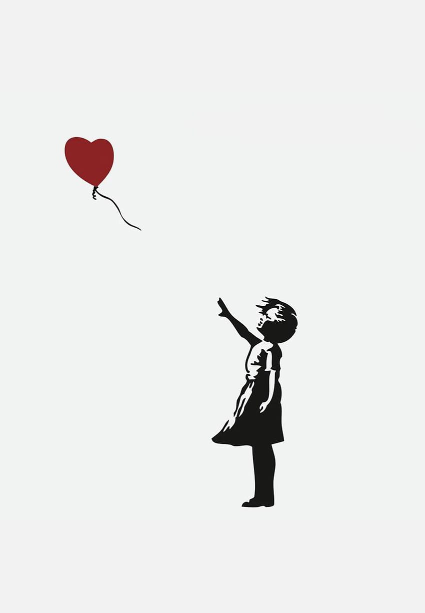 Banksy บอลลูน หญิงสาวที่มีลูกโป่งสีแดง วอลล์เปเปอร์โทรศัพท์ HD