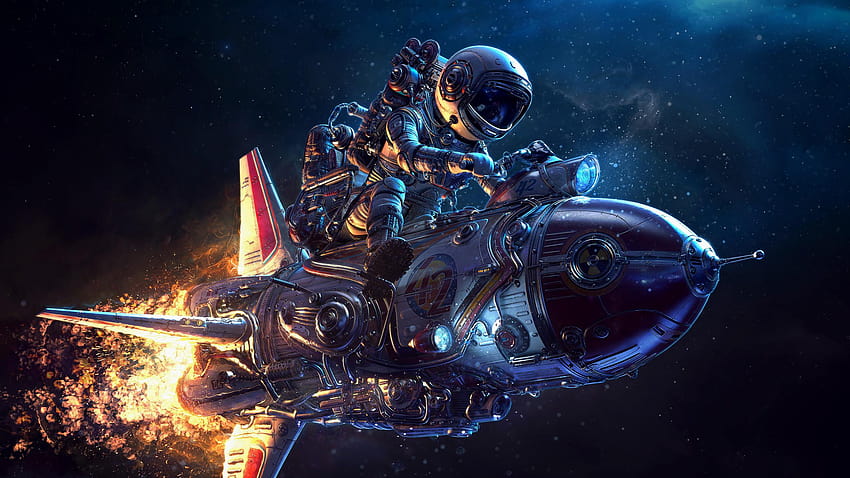 Motorcycle Rocketship, rocket ship HD wallpaper