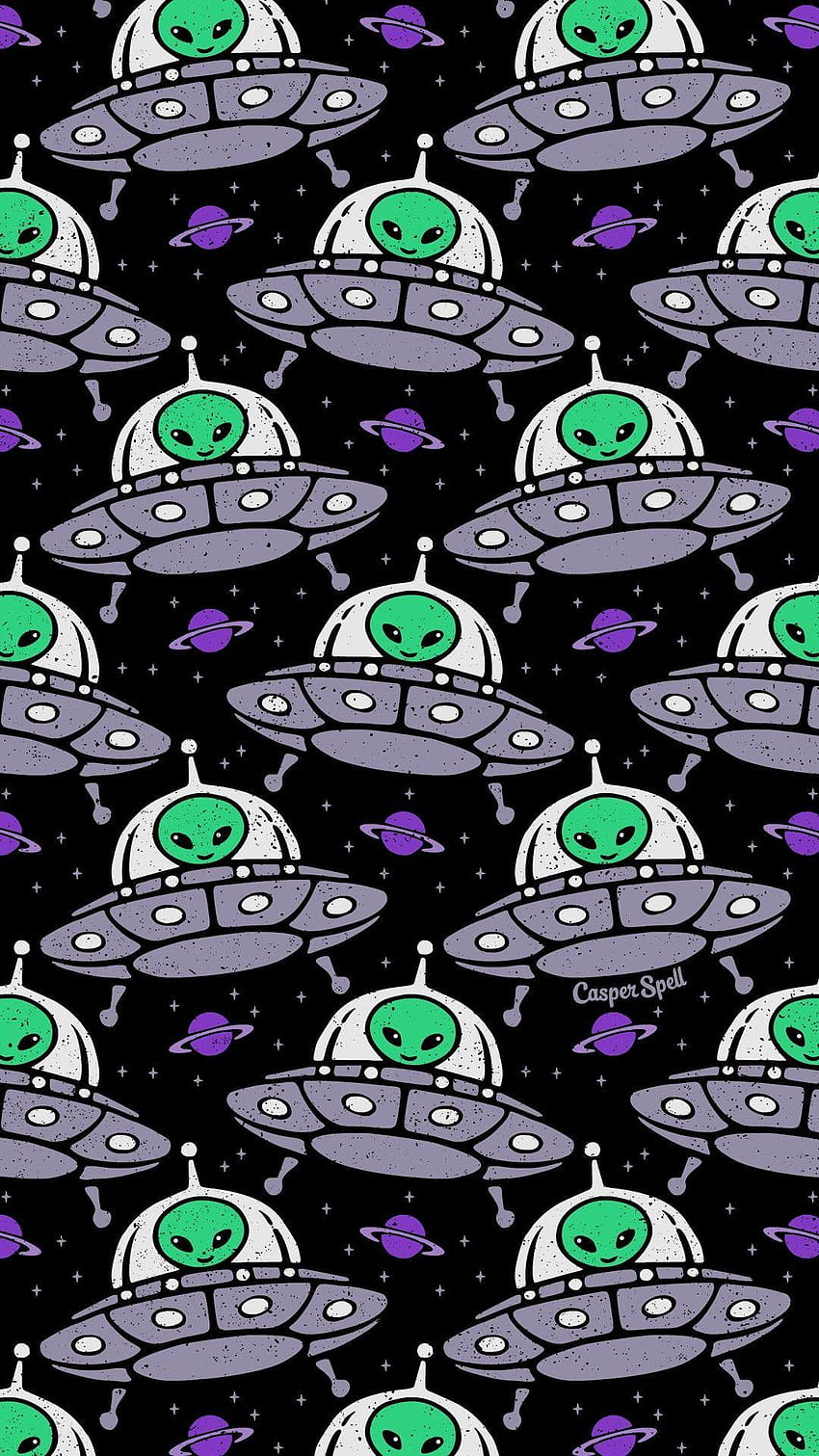 Alien UFO extraterrestrial Flying Saucer aliens repeat pattern, alien backgrounds HD phone wallpaper