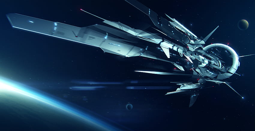 Sci-Fi-Raumschiff und Hintergründe, zukünftiges Raumschiff HD-Hintergrundbild