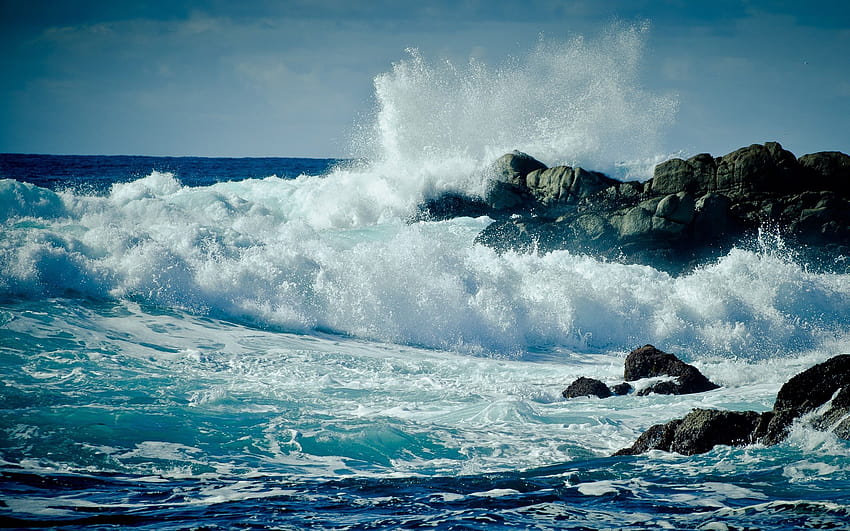 : sea, rock, shore, stones, waves, coast, splashes, cape, surfing, ocean, computer , wind wave, boardsport, water sport 2560x1600, water wave HD wallpaper
