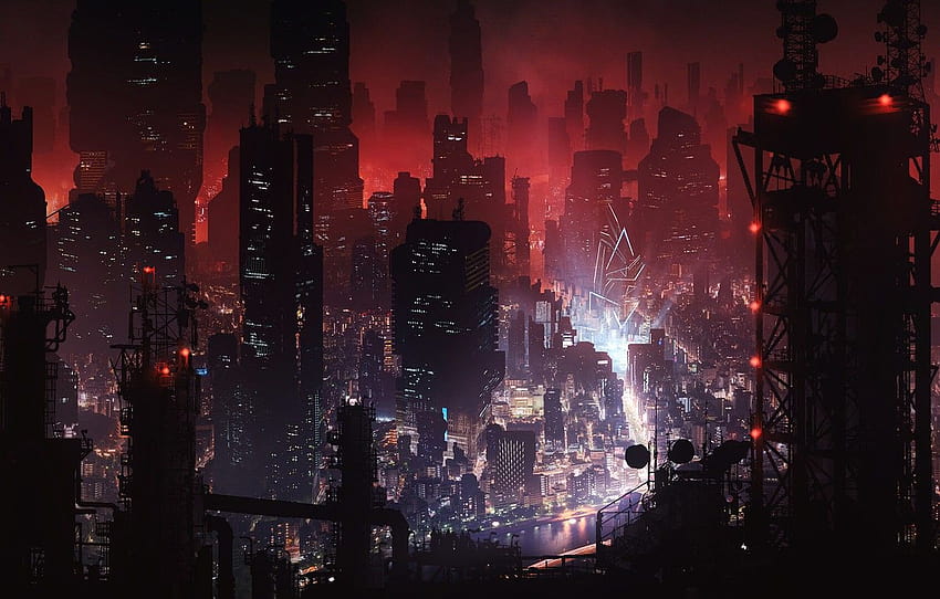 night, the city, Night, Rascacielos, Building, City, Fantasy, Megapolis, Fiction, Lighting, Concept Art, Dystopia, Metropolis, Science Fiction, Nigth, Environments, section фантастика, dystopian city fondo de pantalla