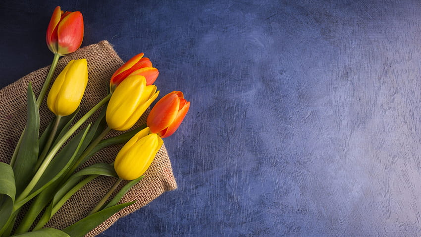 Gelbe und orangefarbene Tulpen, Blumenstrauß 3840x2160 U, oranger Tulpenstrauß HD-Hintergrundbild