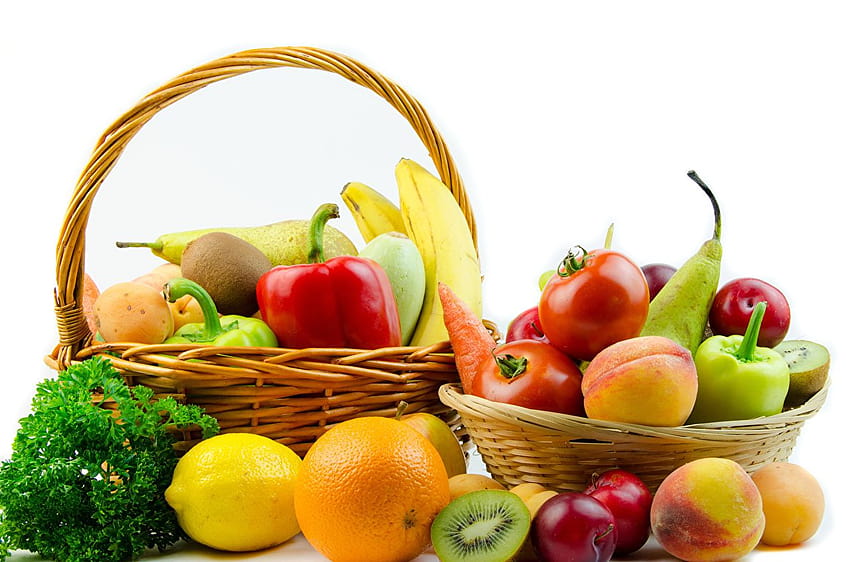 Tomates Naranja Fruta Limones Duraznos Cesta de mimbre Alimentos, variedad de frutas y verduras fondo de pantalla