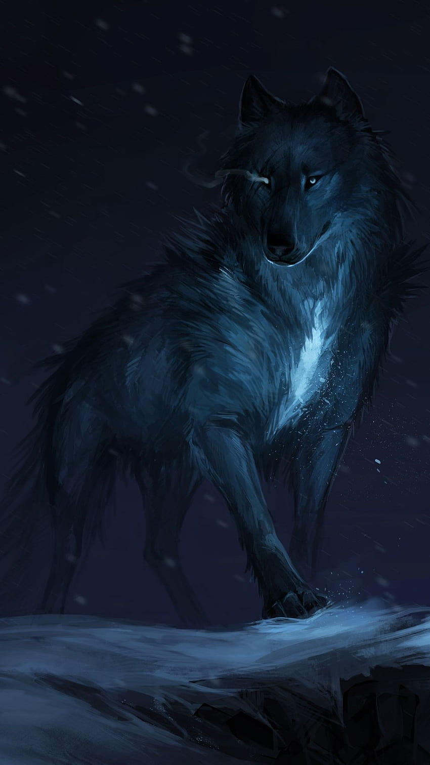 Black wolf, night, art 3840x2160 U, dark wolf anime HD phone wallpaper