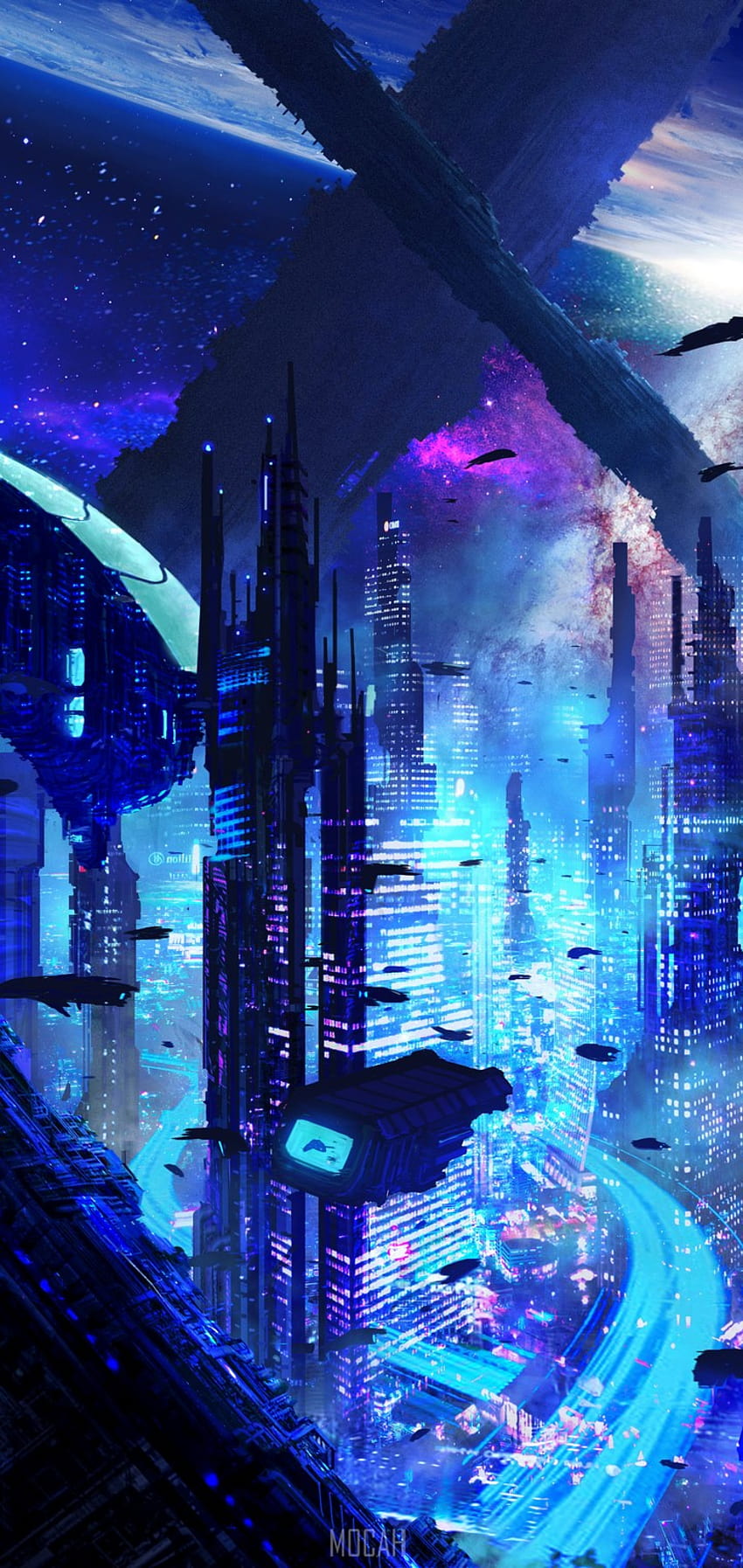 290203 Cyberpunk, นิยายวิทยาศาสตร์, ศิลปะ, อนาคต, สีน้ำเงิน, พื้นหลัง Huawei Y7 Prime 2019, 720x1520 วอลล์เปเปอร์โทรศัพท์ HD
