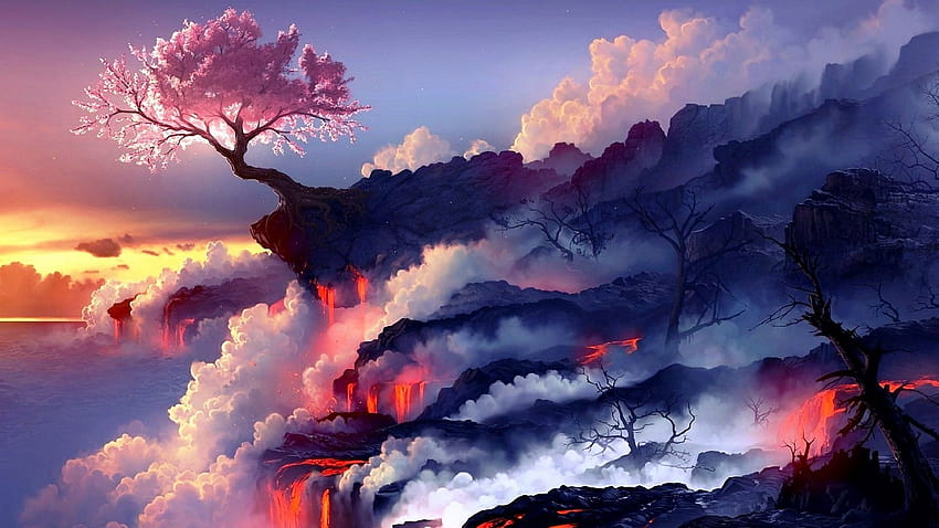 벚꽃 용암 벚꽃, 애니메이션 사쿠라 나무 HD 월페이퍼