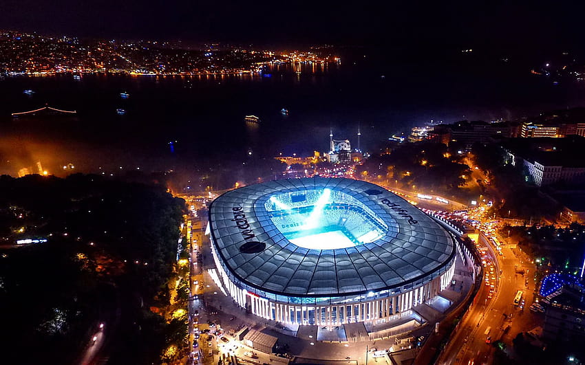 Vodafone Park, กลางคืน, มุมมองทางอากาศ, สนามฟุตบอล, BJK, Vodafone Arena, ฟุตบอล, Besiktas stadium, Turkey, turkish stadium, Besiktas with resolution 1920x1200. คุณสูง วอลล์เปเปอร์ HD