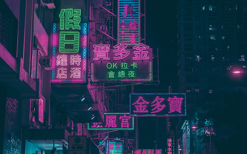 Aesthetic Neon City, neon anime town HD wallpaper