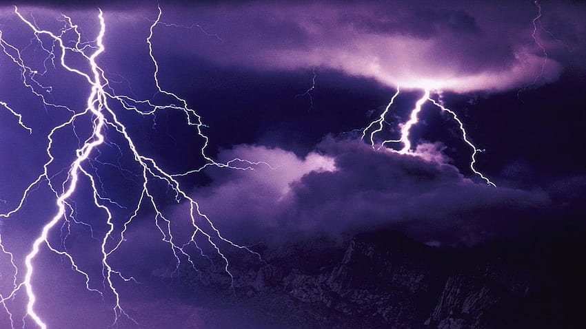 petir ungu, Petir, badai, langit Wallpaper HD
